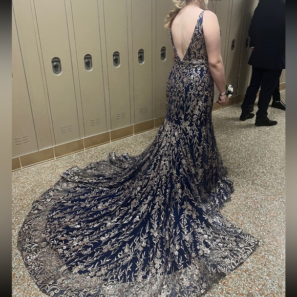 Colette by Daphne 1234567 Style CL2021 Navy with sequin and glitter gold accents - Picture 2 of 3